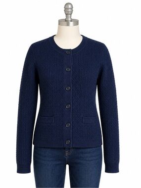 J Crew Factory Stitched crewneck cardigan sweater antique navy women’s Sz S NWT